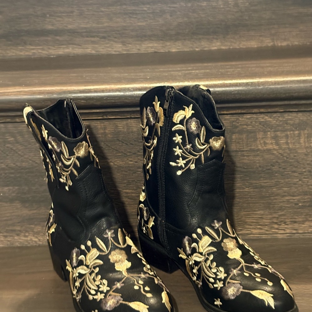 2 Lips Too Black Floral Embroidered Ankle Boots - western style